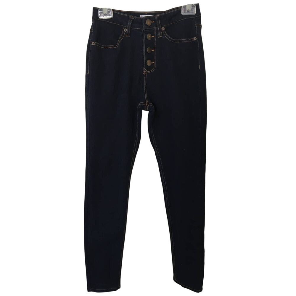 No Boundaries Size 9 High Waist Button Front Like New Dark Denim Skinny Jeans